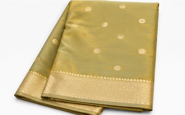 Elegant Olive Gold Banarasi Silk Saree with Zari Buta view 4