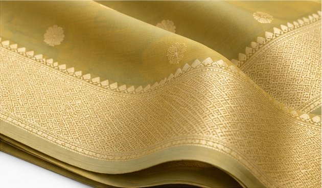 Elegant Olive Gold Banarasi Silk Saree with Zari Buta view 5