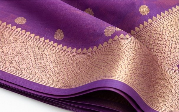 Royal Lavender Banarasi Silk Saree with Gold Zari Buta view 3