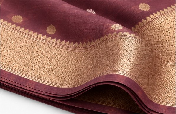 Elegant Rust Banarasi Silk Saree with Gold Zari Buta & Border view 3