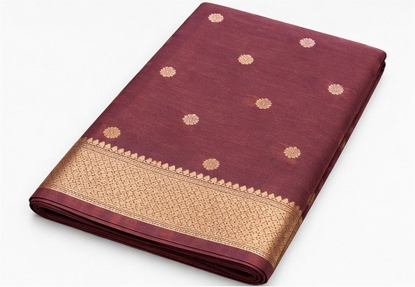 Elegant Rust Banarasi Silk Saree with Gold Zari Buta & Border view 4