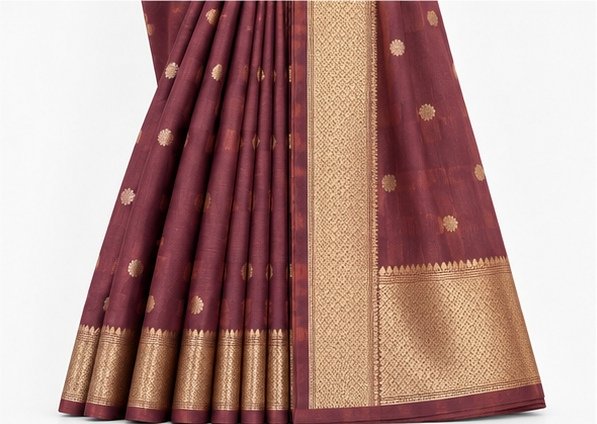 Elegant Rust Banarasi Silk Saree with Gold Zari Buta & Border view 6