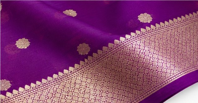 Royal Purple Golden Zari Butti Banarasi Saree view 3