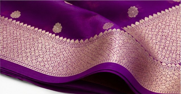 Royal Purple Golden Zari Butti Banarasi Saree view 5