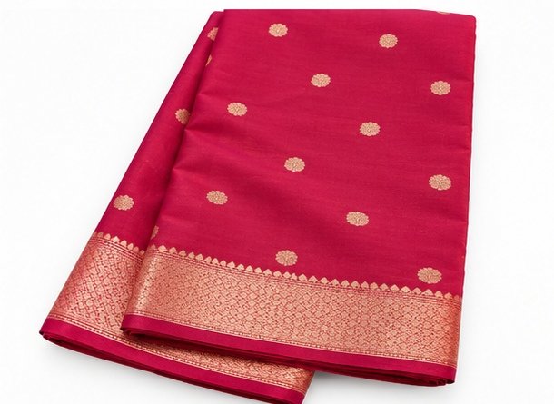 Elegant Rani Pink Golden Zari Butti Banarasi Saree view 6