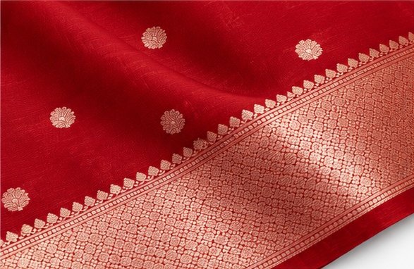 Deep Red Golden Zari Butti Banarasi Saree view 2