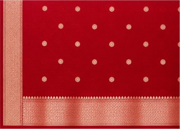 Deep Red Golden Zari Butti Banarasi Saree view 6