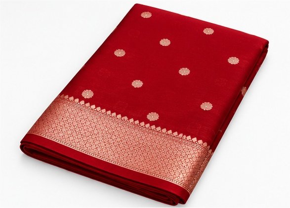 Deep Red Golden Zari Butti Banarasi Saree view 7