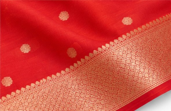 Elegant Red Zari Butti Banarasi Saree view 5