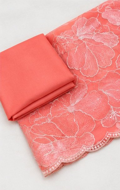 Peach Coral Floral Embroidered Designer Saree view 2