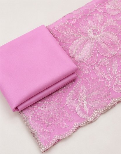 Lavender Pink Floral Embroidered Designer Saree view 2