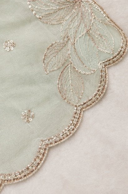 Pastel Pistachio Green Floral Embroidered Designer Saree view 5