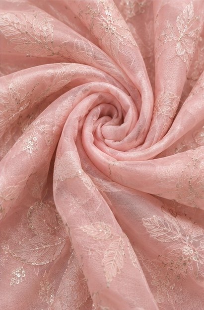 Blush Pink Floral Embroidered Designer Saree view 5