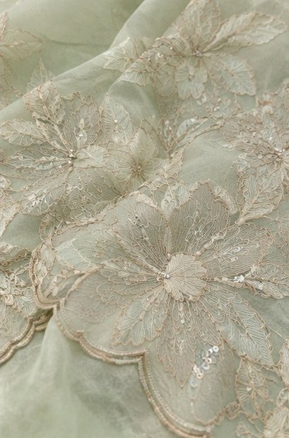 Pastel Mint Green Floral Embroidered Designer Saree view 2