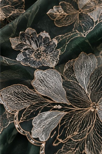 Deep Green Floral Embroidered Designer Saree view 3