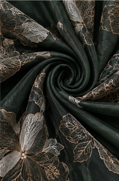 Deep Green Floral Embroidered Designer Saree view 6