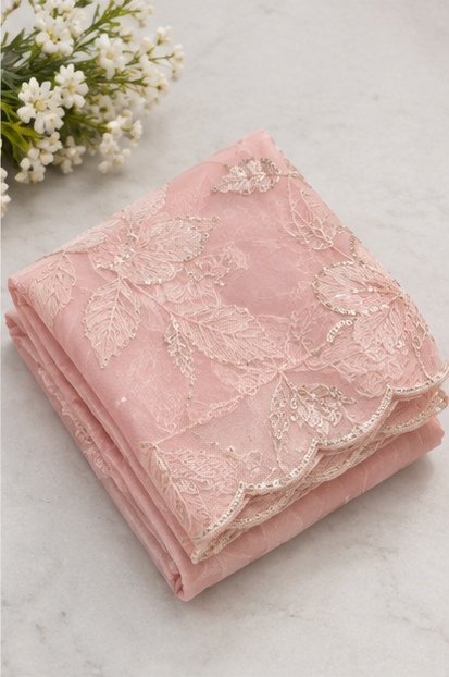 Rose Pink Floral Embroidered Designer Saree view 4