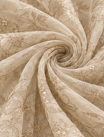 Ivory Floral Embroidered Designer Saree view 6