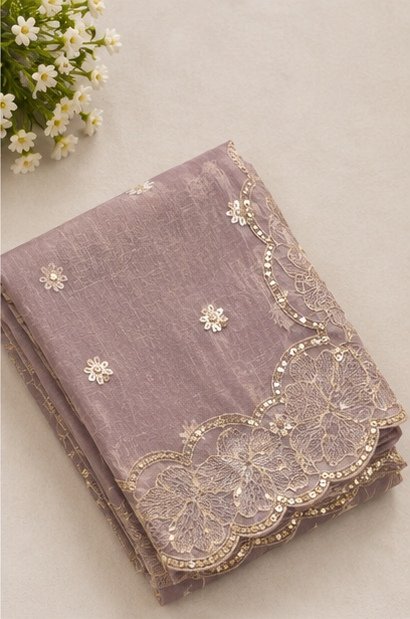 Lavender Floral Embroidered Designer Saree view 4