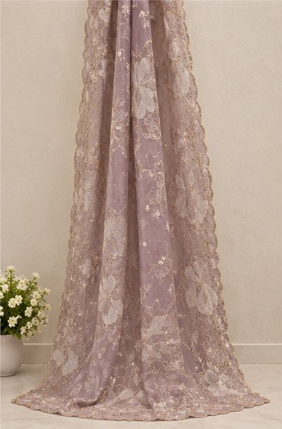 Lavender Floral Embroidered Designer Saree view 7