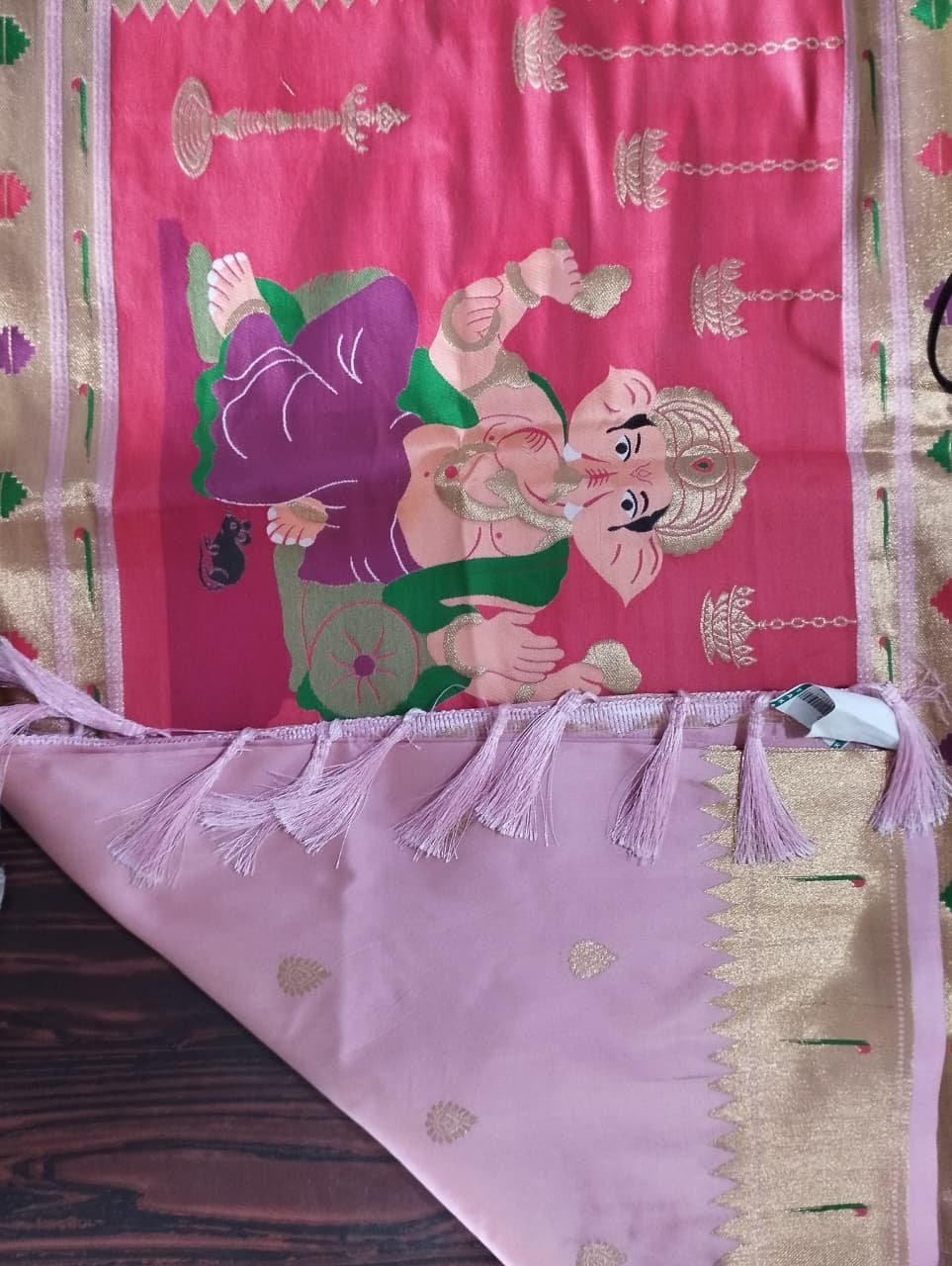 Pink Paithani Silk Saree with Ganesha Pallu view 1