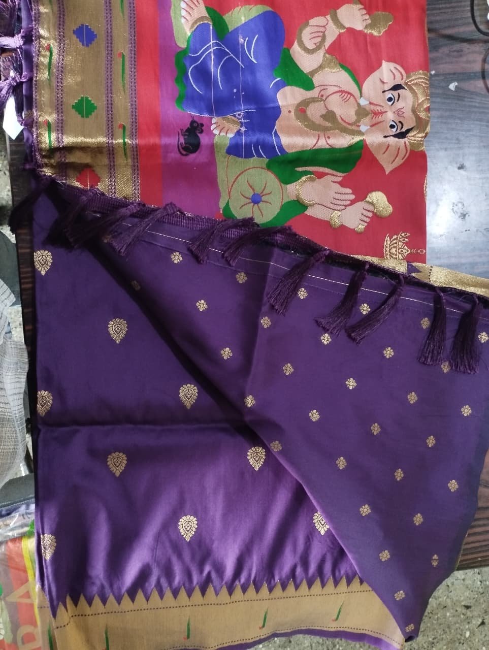 Royal Purple Paithani Silk Saree with Ganesha Pallu view 1