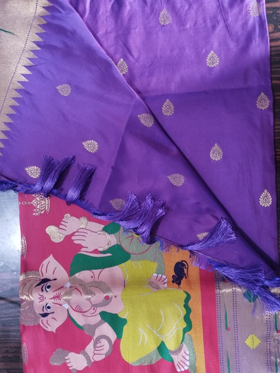 Vibrant Purple Paithani Silk Saree with Ganesha Pallu view 1