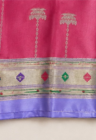 Lavender Paithani Silk Saree with Pink Ganesha Pallu view 6