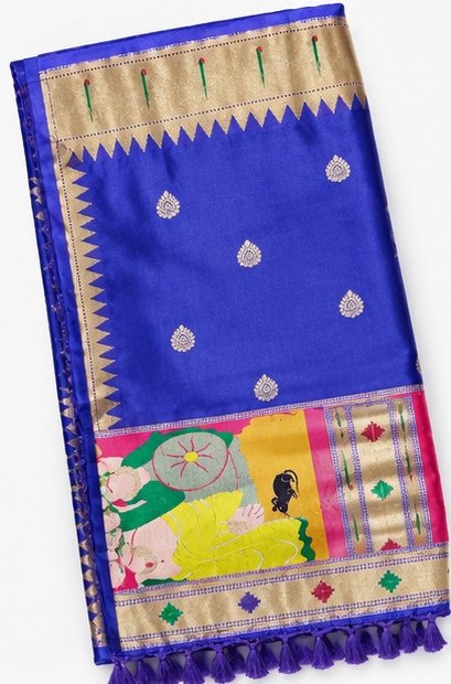 Royal Blue Paithani Silk Saree with Ganesha Pallu view 2