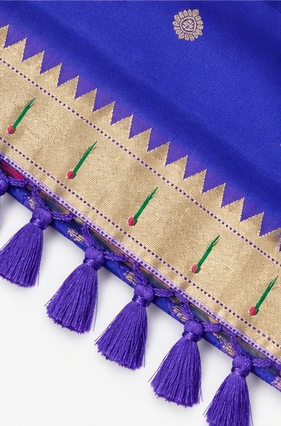 Royal Blue Paithani Silk Saree with Ganesha Pallu view 5