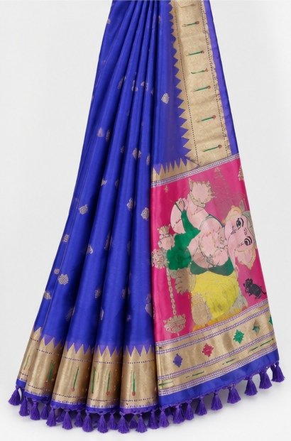 Royal Blue Paithani Silk Saree with Ganesha Pallu