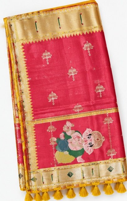 Pink & Blue Paithani Silk Saree with Ganesha Pallu view 2