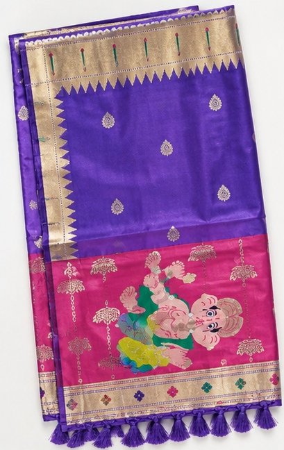 Vibrant Purple Paithani Silk Saree with Ganesha Pallu view 2